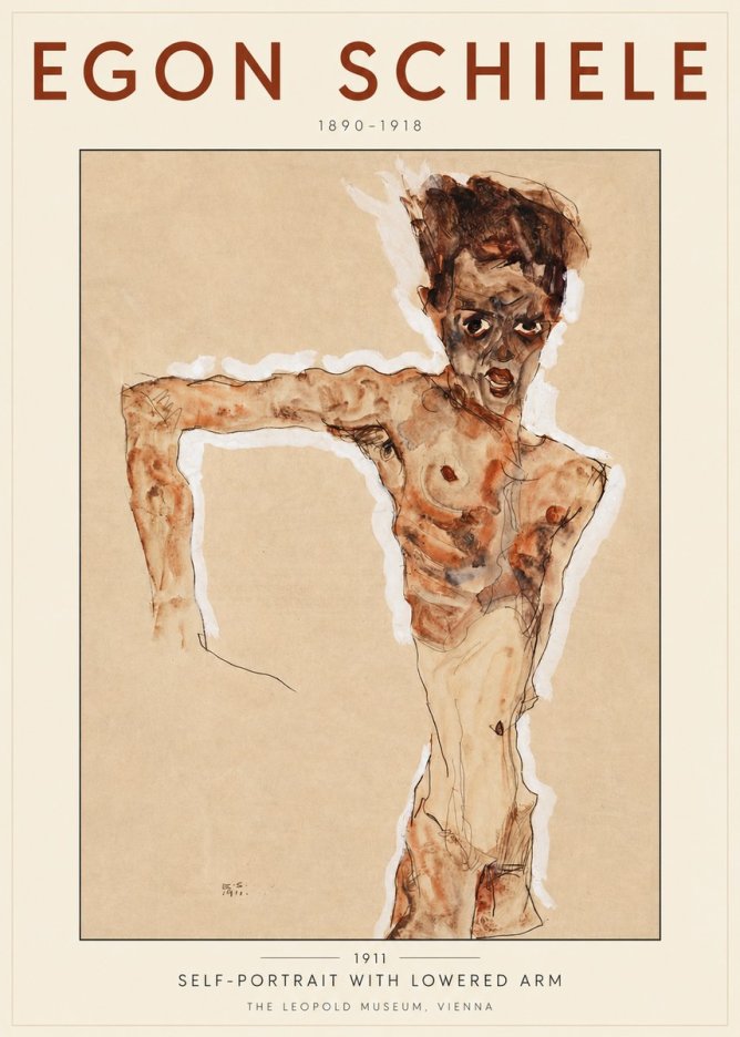 Schiele Self-portrait with Lowered Arm No3 - Póster