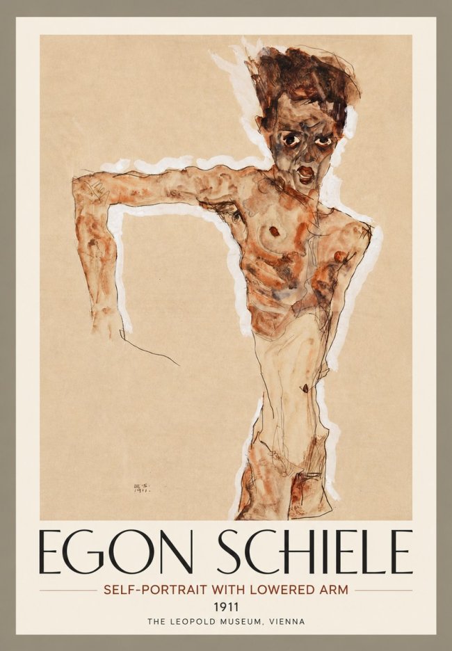 Schiele Self-portrait with Lowered Arm No4 - Póster