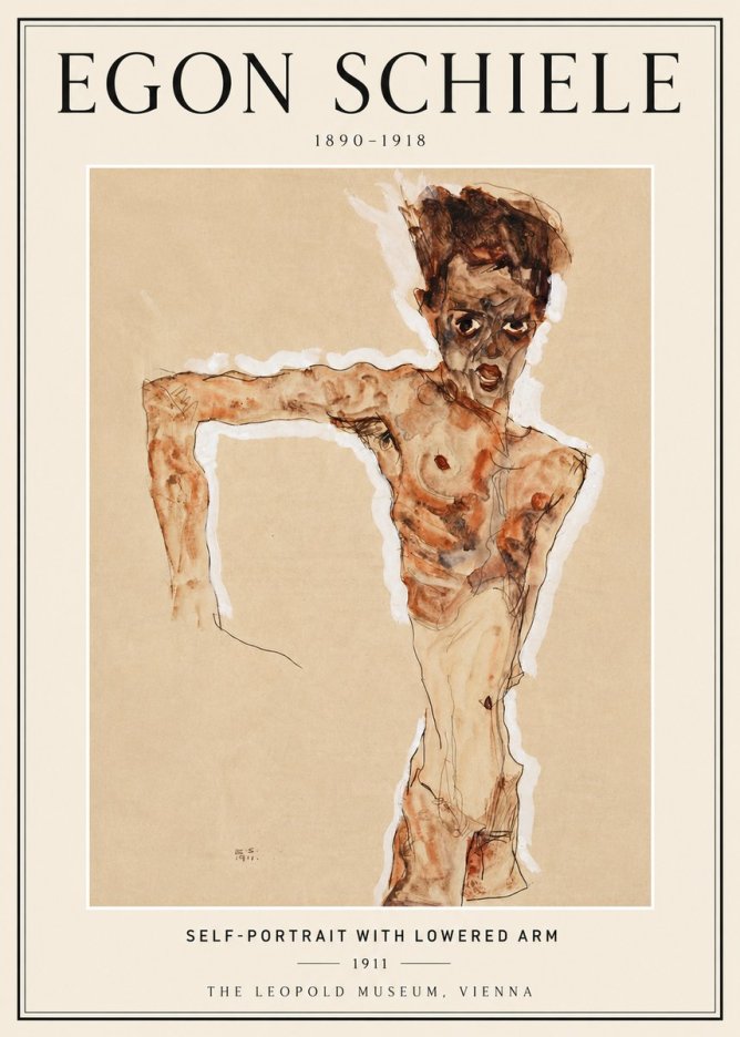 Schiele Self-portrait with Lowered Arm No6 - Póster