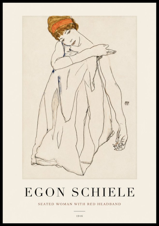 Schiele Seated Woman with Red Headband No1 - Póster