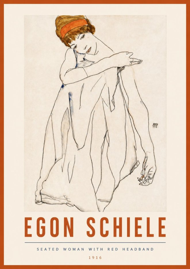 Schiele Seated Woman with Red Headband No3 - Póster