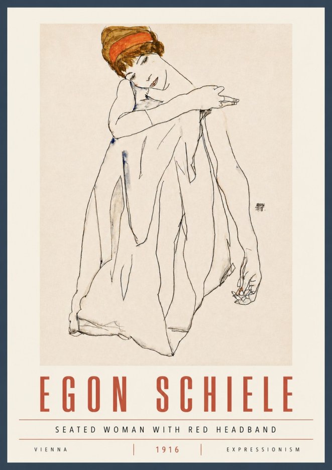 Schiele Seated Woman with Red Headband No5 - Póster