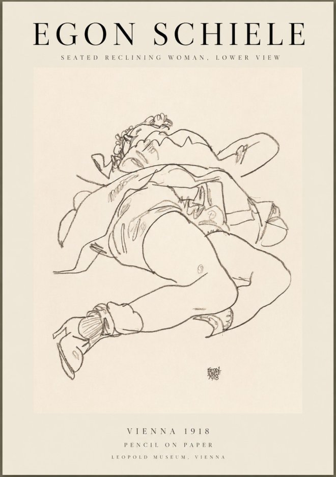 Schiele Seated Reclining Woman, Lower View No1 - Póster