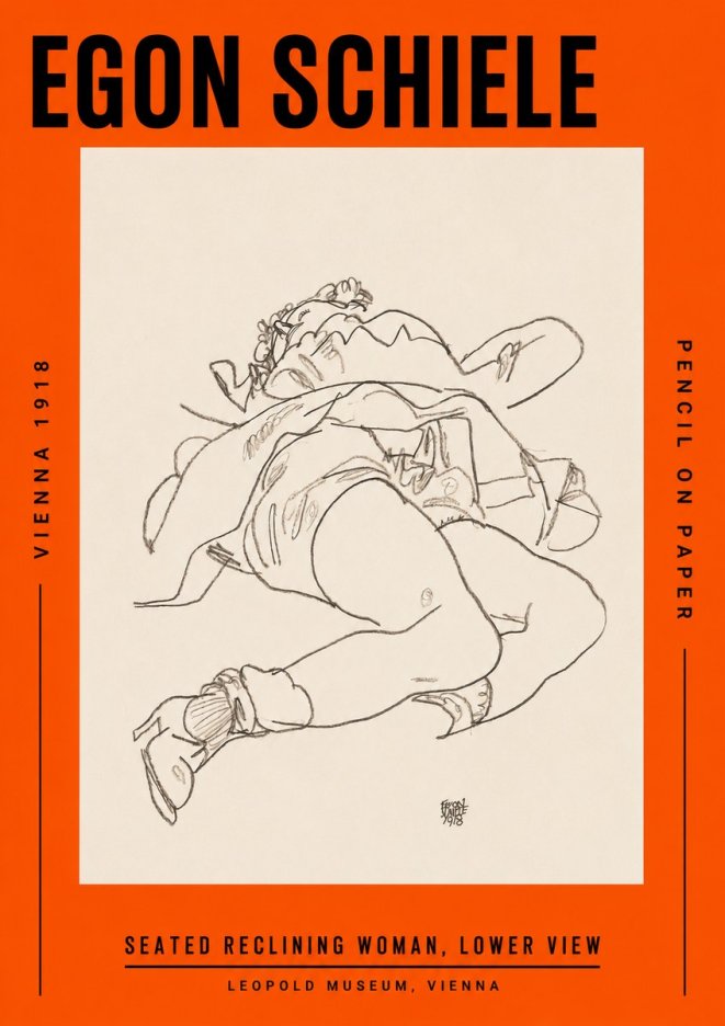 Schiele Seated Reclining Woman, Lower View No2 - Póster