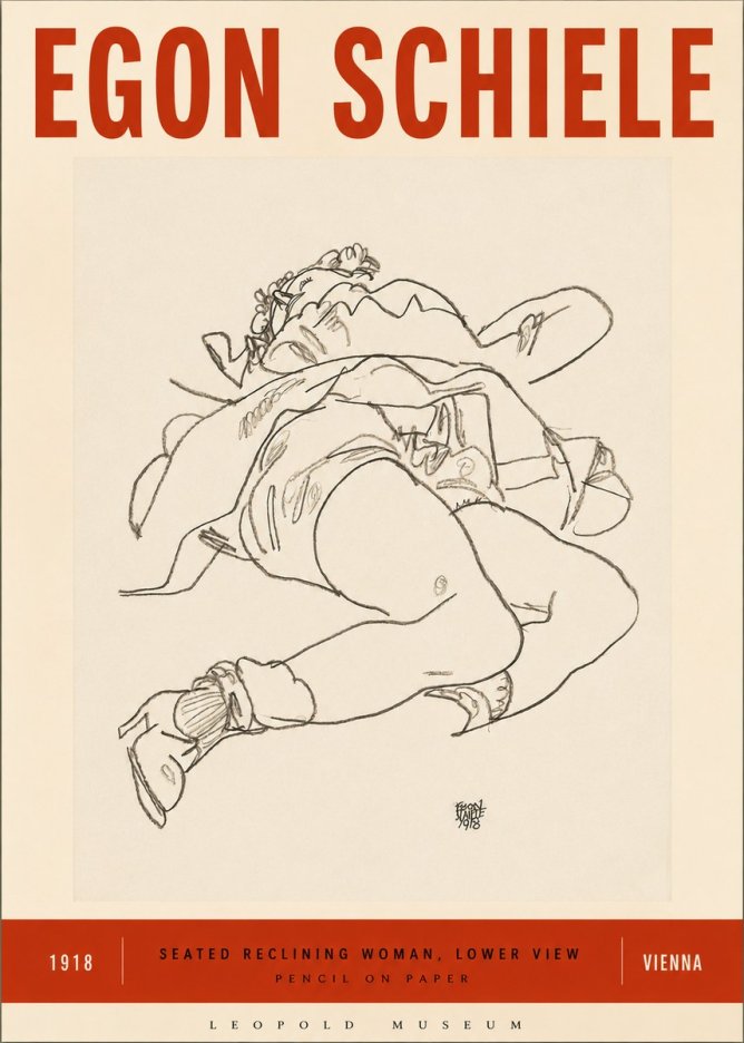 Schiele Seated Reclining Woman, Lower View No3 - Póster