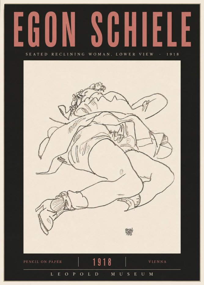 Schiele Seated Reclining Woman, Lower View No5 - Póster