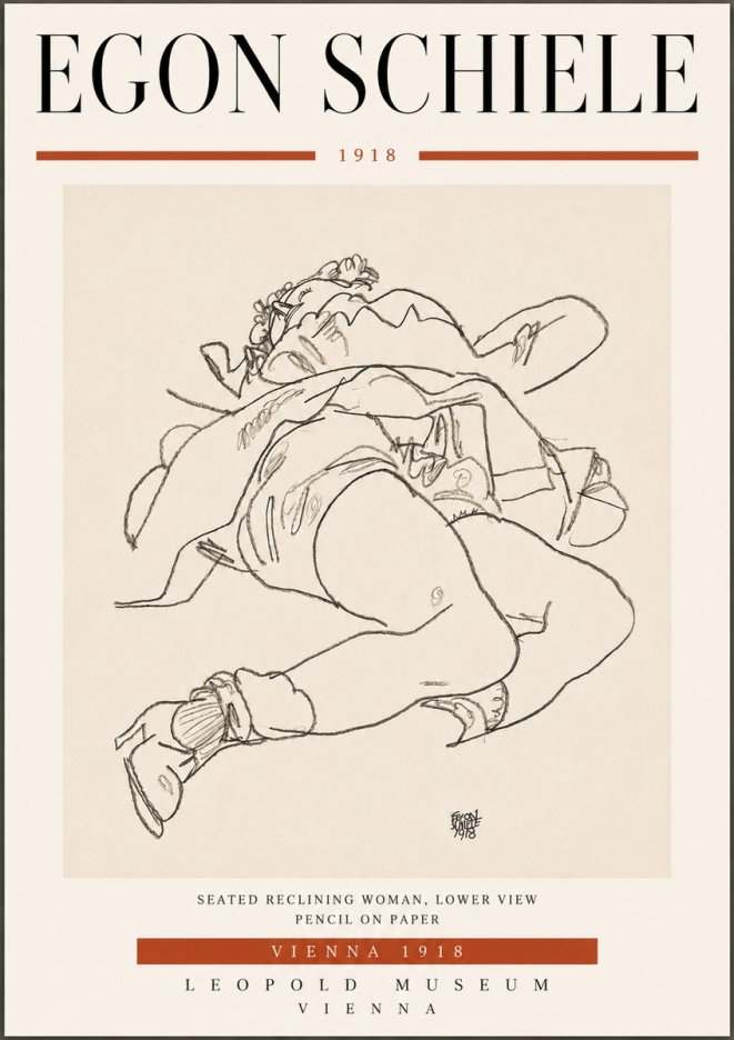 Schiele Seated Reclining Woman, Lower View No6 - Póster