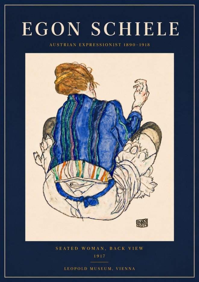 Schiele Seated Woman, Back View No6 - Póster