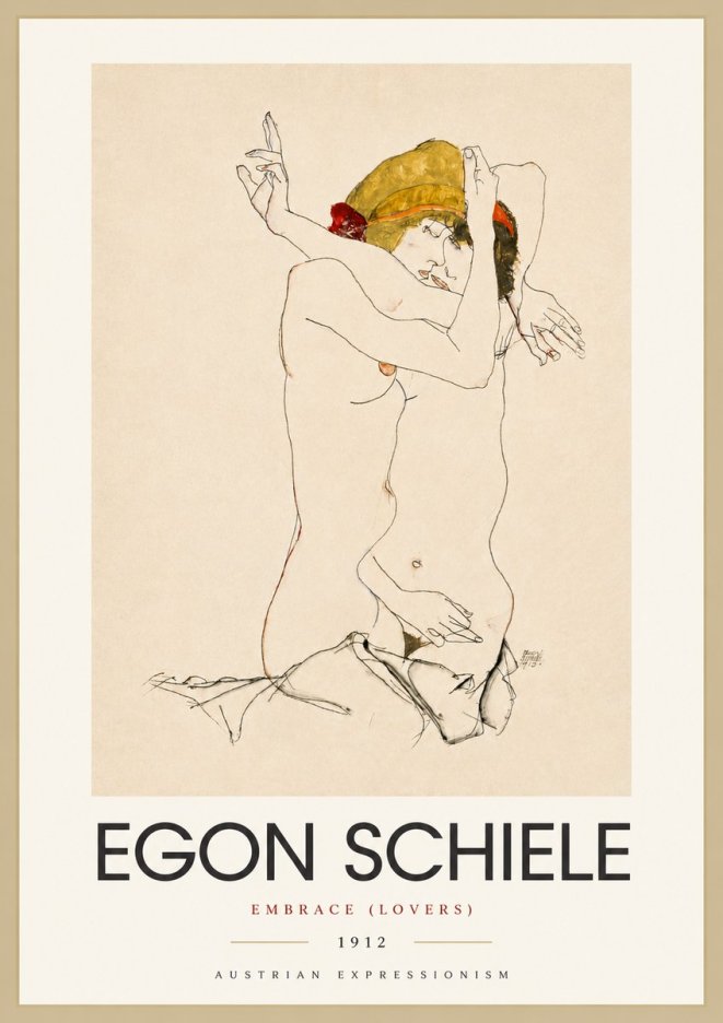 Schiele Embrace (Lovers) No4 - Póster