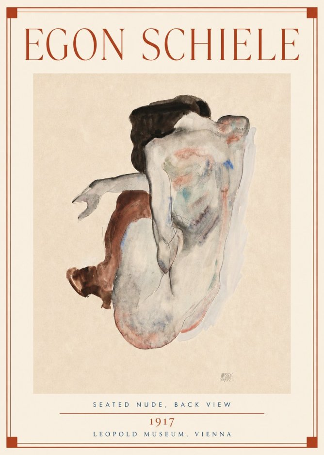 Schiele Seated Nude, Back View No3 - Póster