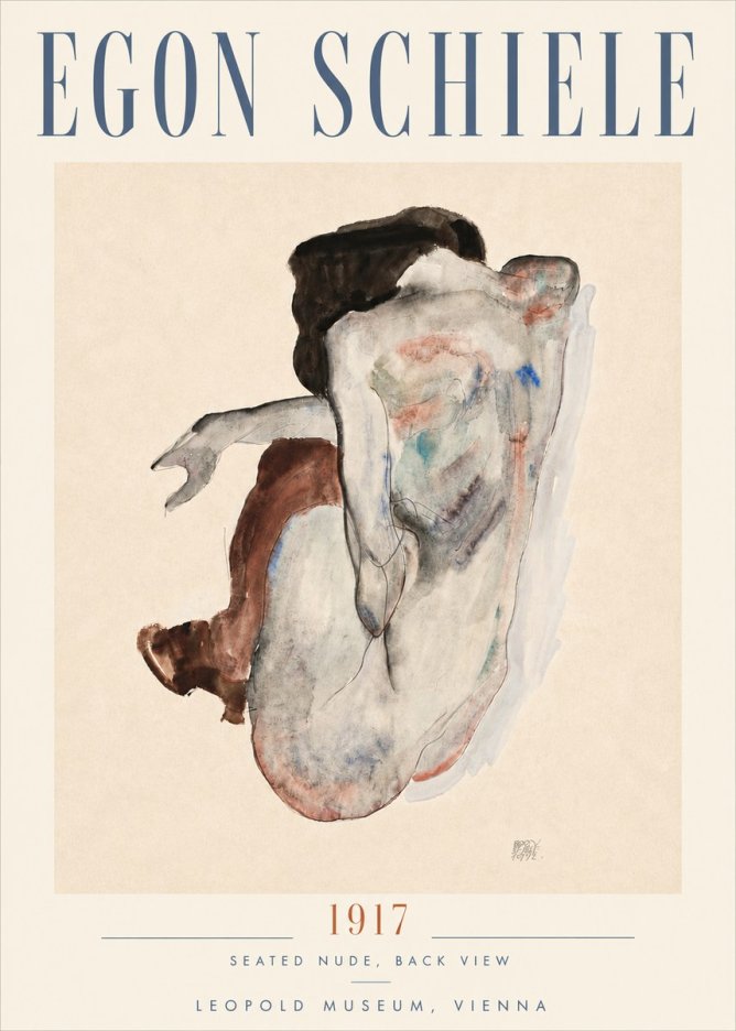 Schiele Seated Nude, Back View No5 - Póster