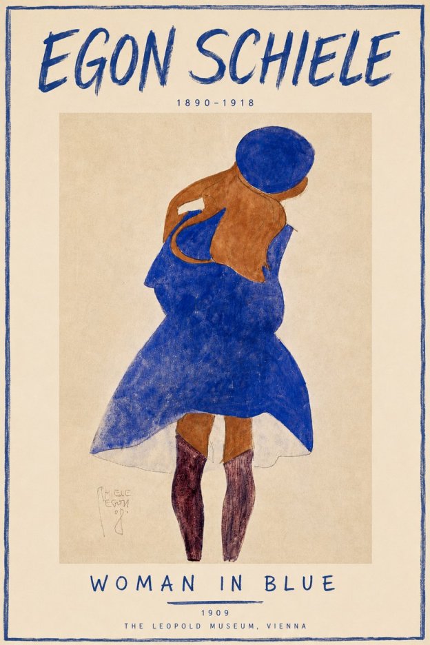 Schiele Blue Dress (Girl in Blue) No6 - Póster
