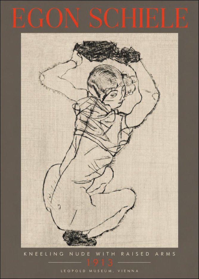 Schiele Kneeling Nude with Raised Arms No2 - Póster