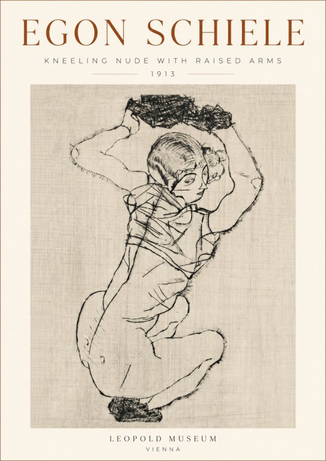Schiele Kneeling Nude with Raised Arms No3 - Póster