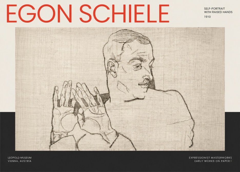 Schiele Self-portrait with Raised Hands No2 - Póster