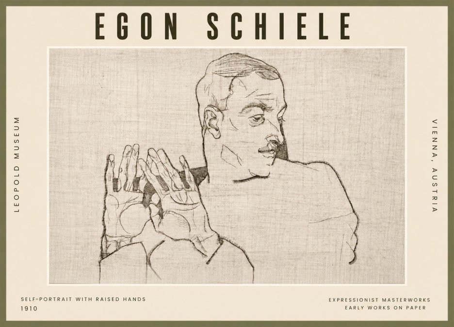 Schiele Self-portrait with Raised Hands No5 - Póster