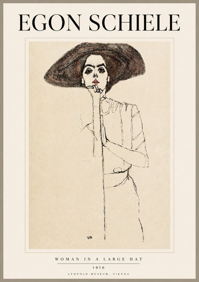 Schiele Woman in a Large Hat No2 - Póster