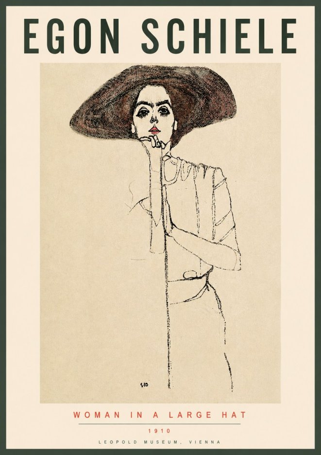 Schiele Woman in a Large Hat No3 - Póster