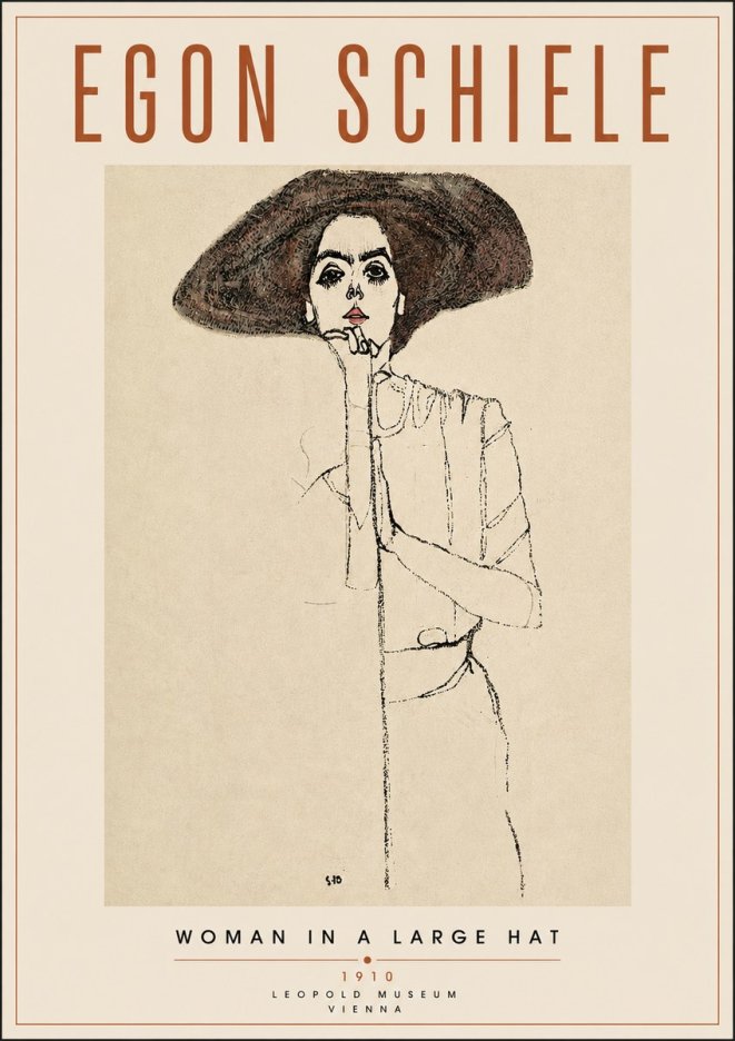 Schiele Woman in a Large Hat No4 - Póster