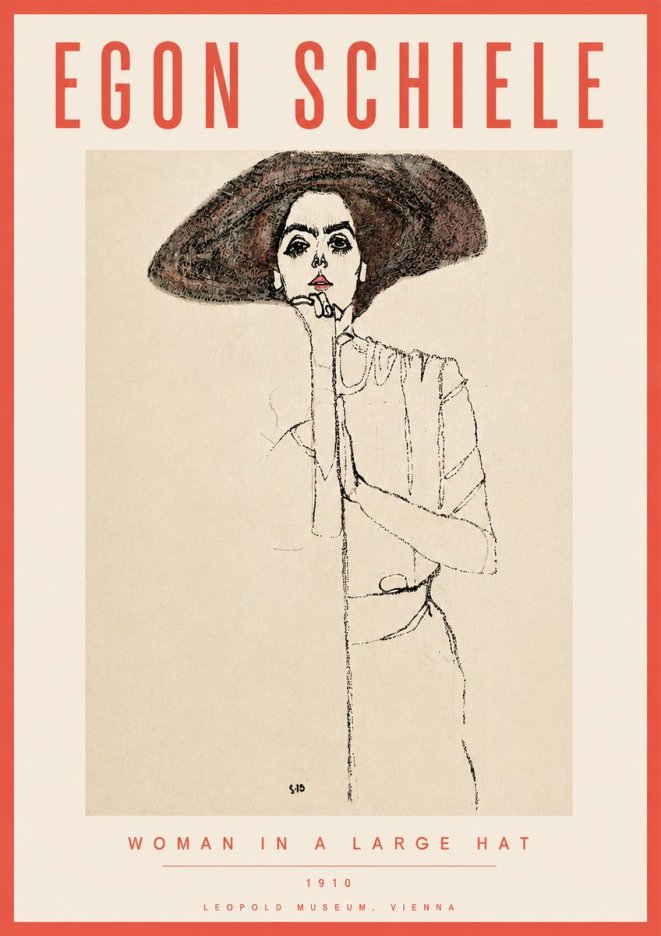 Schiele Woman in a Large Hat No6 - Póster