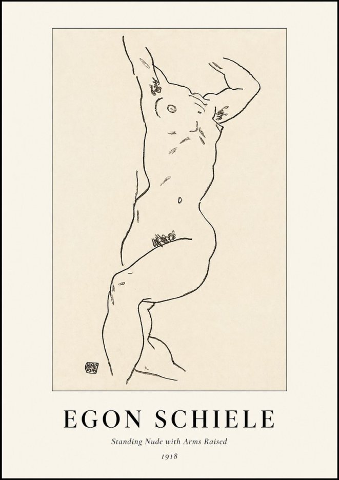 Schiele Standing Nude with Arms Raised No1 - Póster