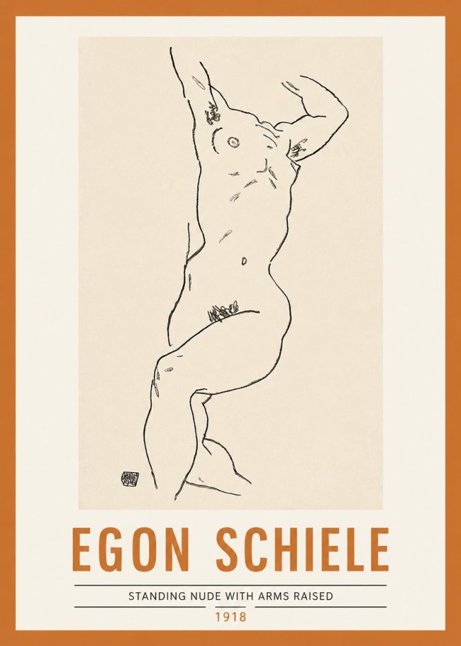 Schiele Standing Nude with Arms Raised No2 - Póster