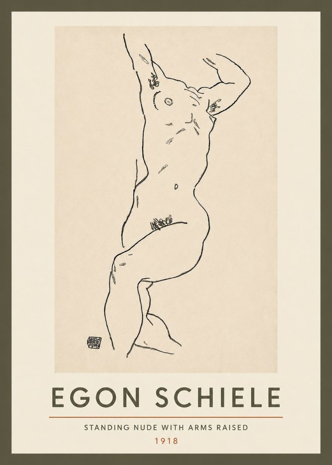 Schiele Standing Nude with Arms Raised No3 - Póster