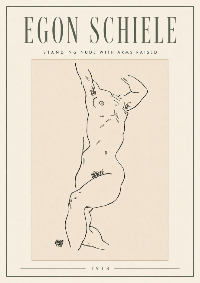 Schiele Standing Nude with Arms Raised No5 - Póster