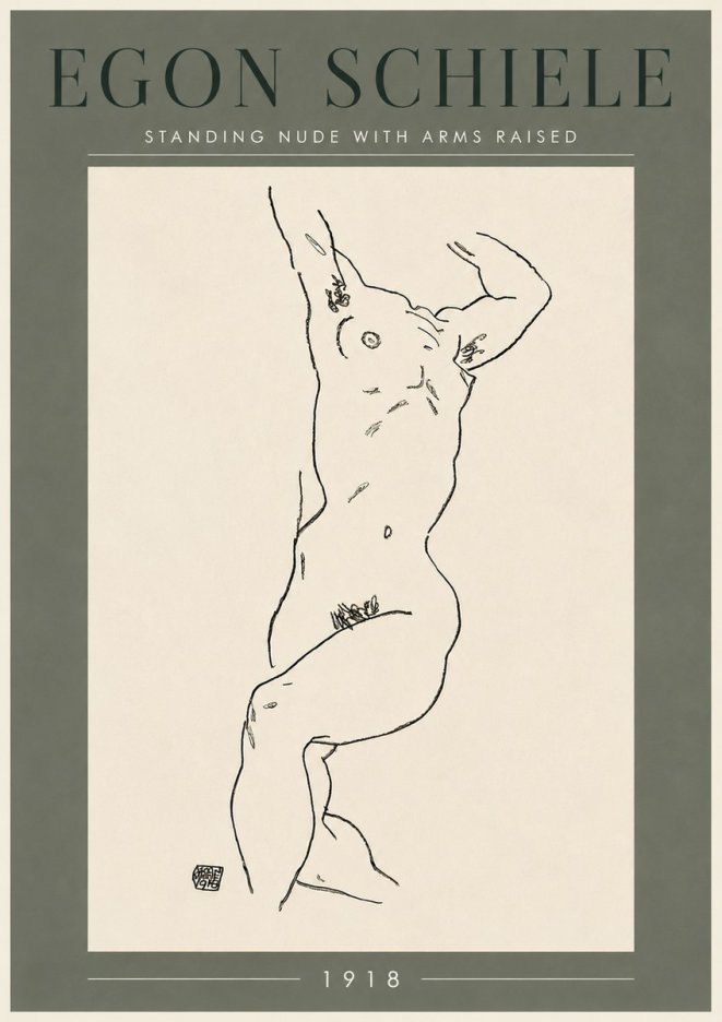Schiele Standing Nude with Arms Raised No6 - Póster