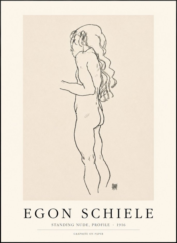 Schiele Standing Nude, Profile No1 - Póster
