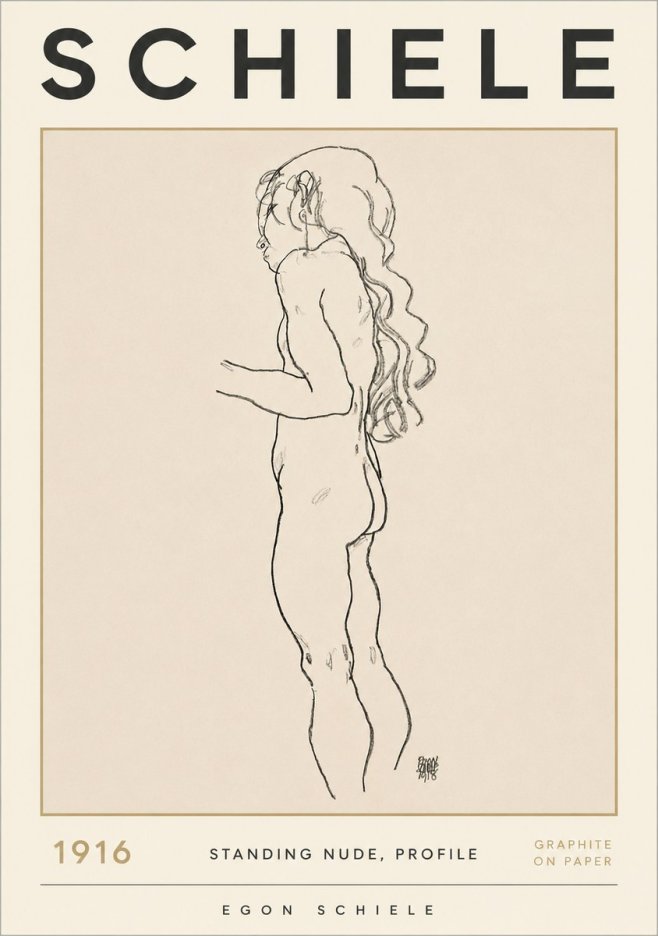 Schiele Standing Nude, Profile No2 - Póster