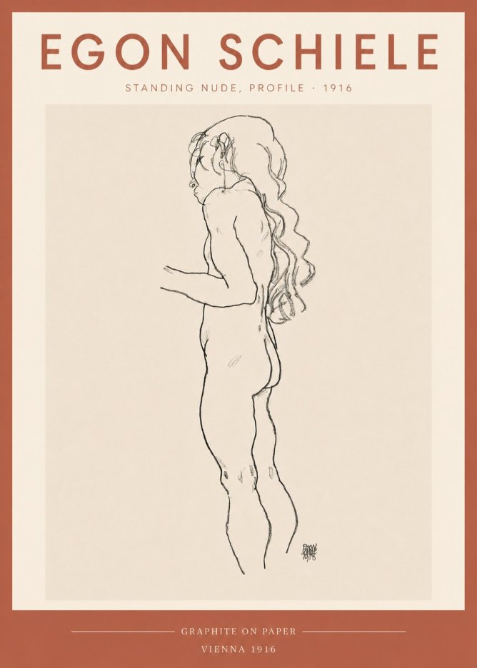 Schiele Standing Nude, Profile No3 - Póster