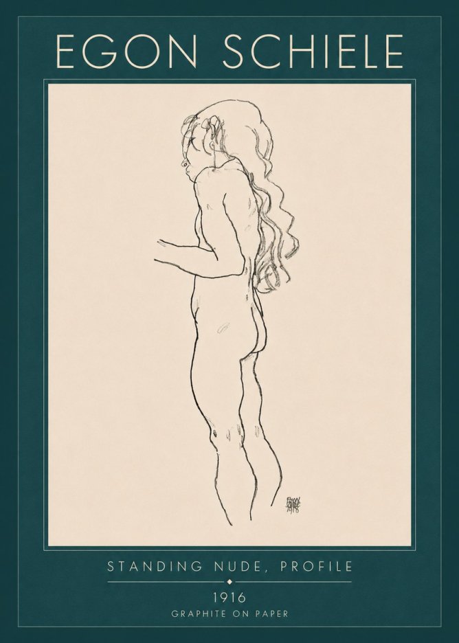 Schiele Standing Nude, Profile No4 - Póster