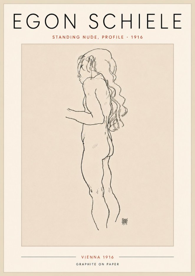 Schiele Standing Nude, Profile No5 - Póster