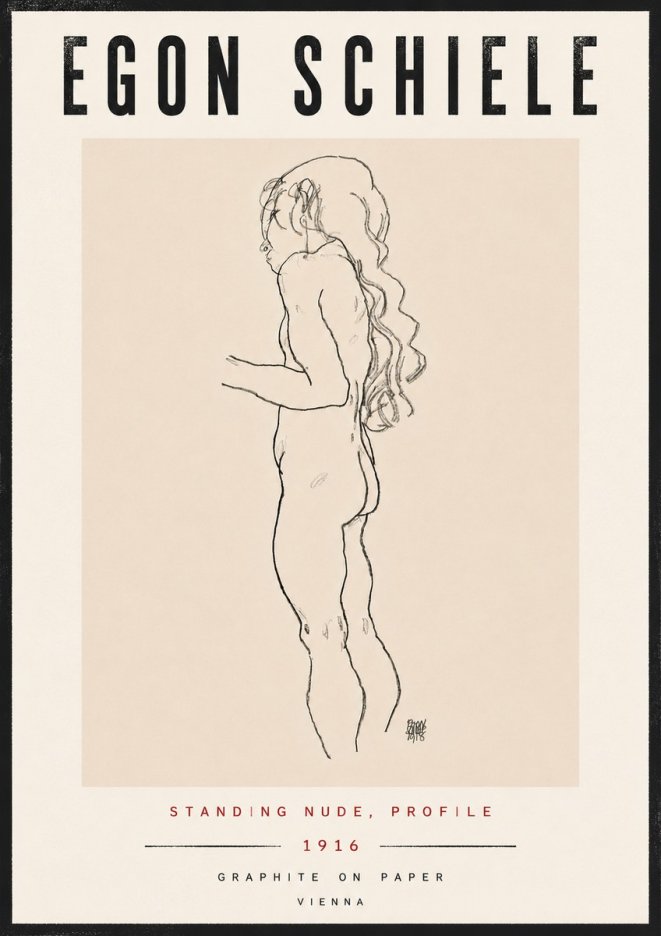 Schiele Standing Nude, Profile No6 - Póster