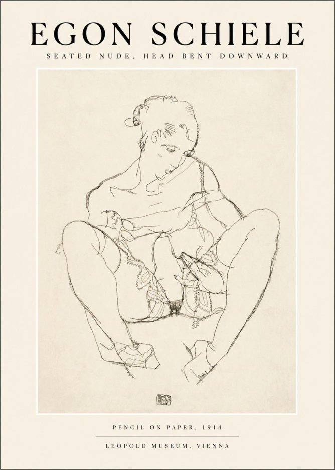 Schiele Seated Nude, Head Bent Downward No1 - Póster