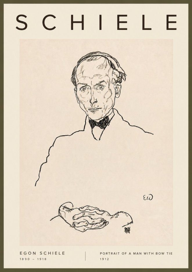 Schiele Portrait of a Man with Bow Tie, 1912 No2 - Póster