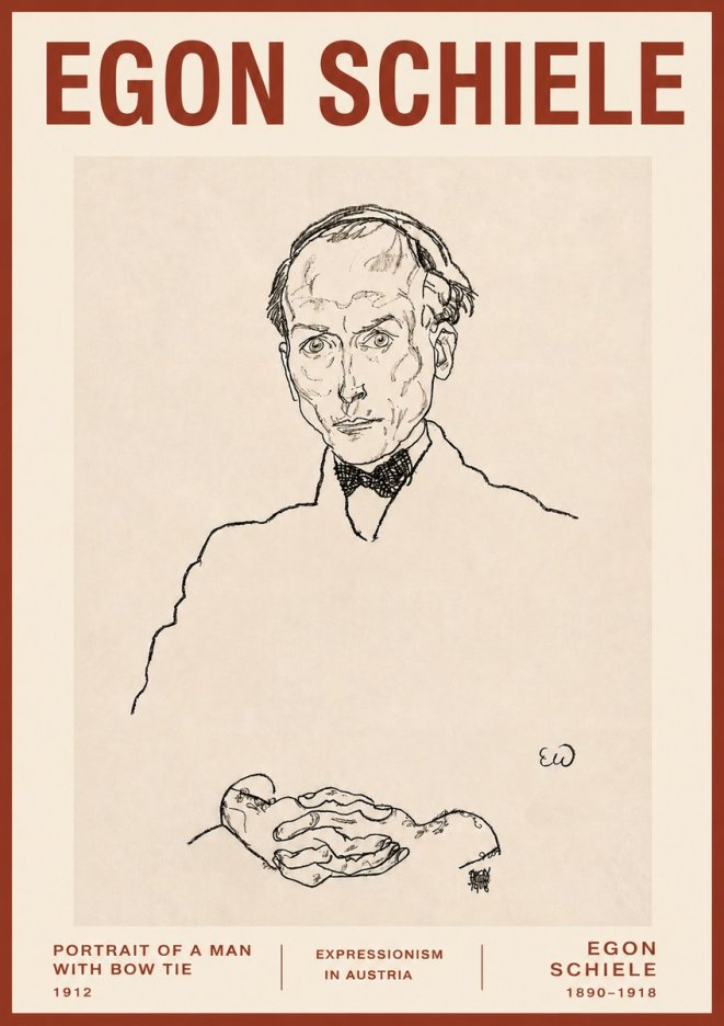 Schiele Portrait of a Man with Bow Tie, 1912 No3 - Póster