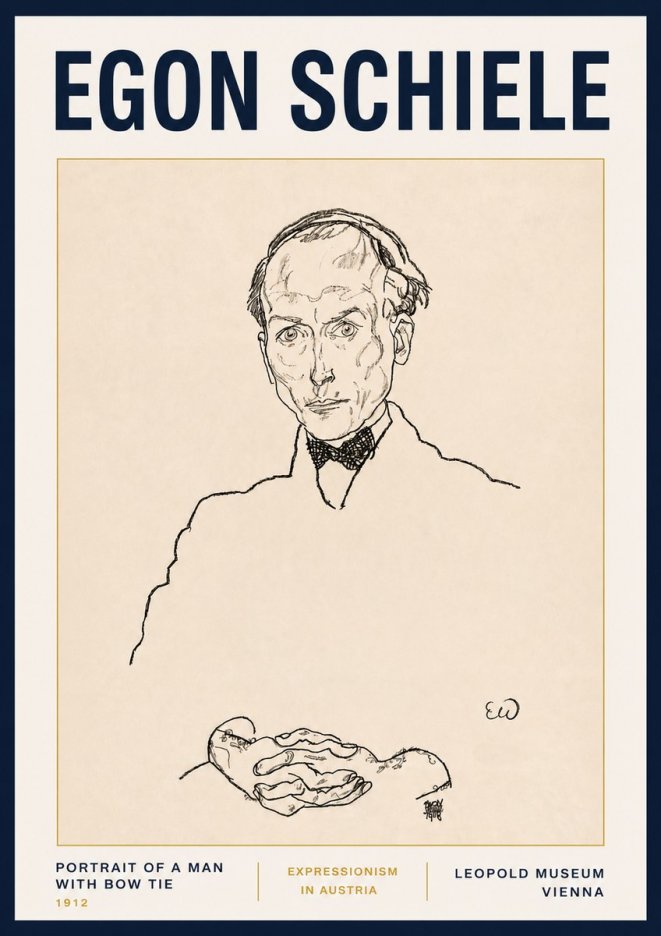 Schiele Portrait of a Man with Bow Tie, 1912 No5 - Póster