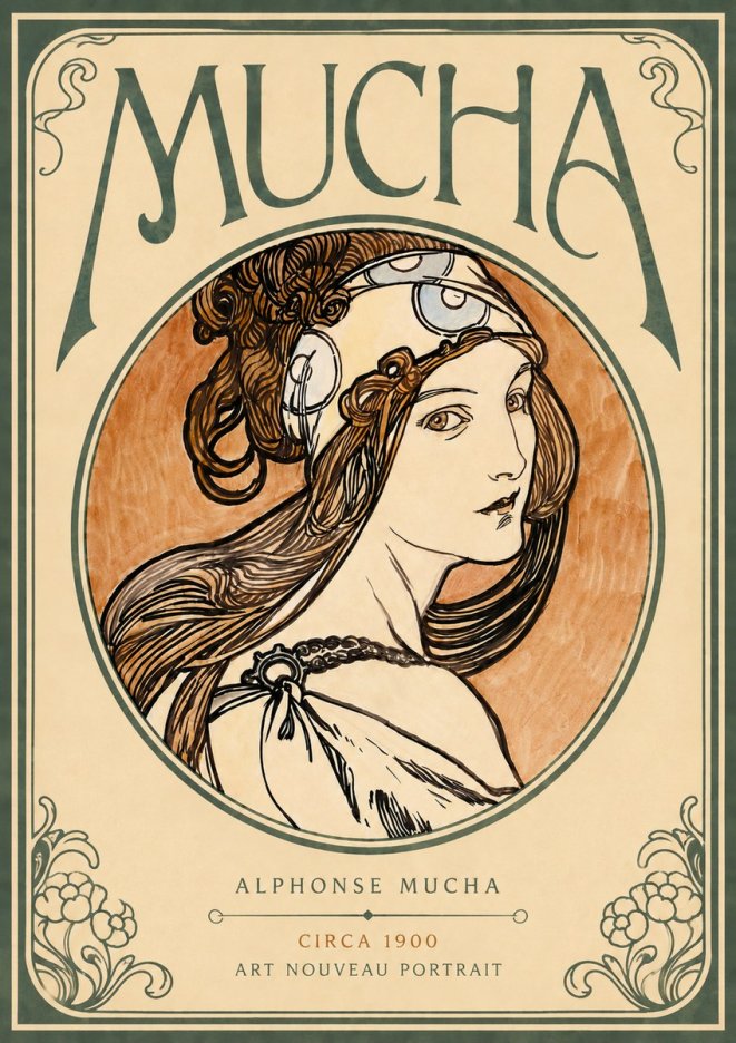 Mucha Art Nouveau Portrait I No4 - Póster