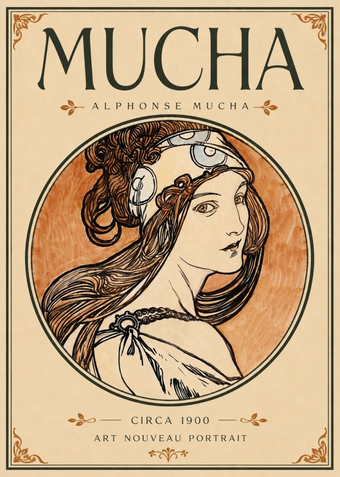 Mucha Art Nouveau Portrait I No6 - Póster