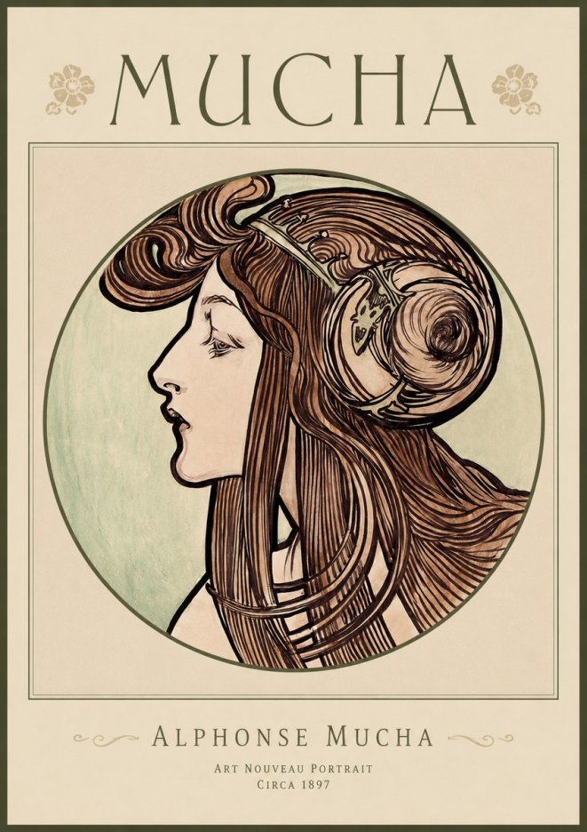 Mucha Art Nouveau Portrait II No1 - Póster