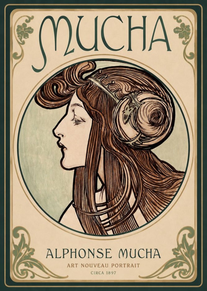 Mucha Art Nouveau Portrait II No2 - Póster