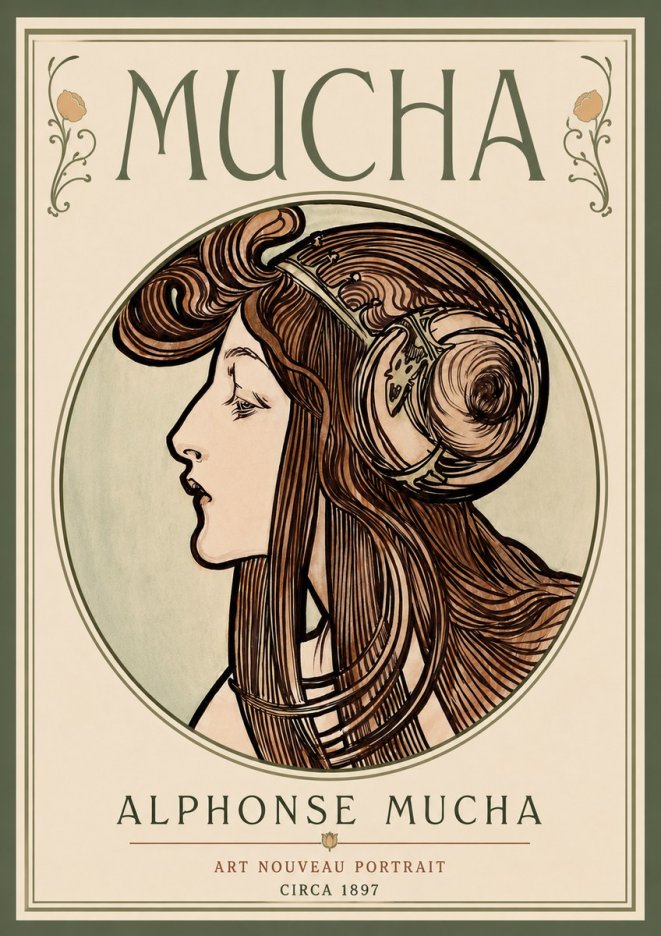 Mucha Art Nouveau Portrait II No6 - Póster