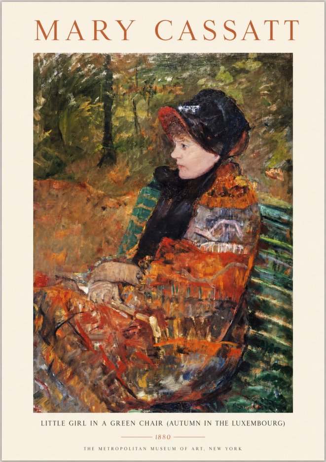 Mary Cassatt Little Girl in a Green Chair (Autumn in the Luxembourg) No1 - Póster