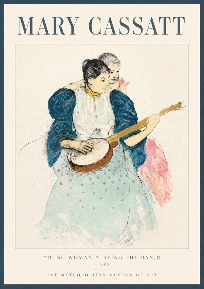 Mary Cassatt Young Woman Playing the Banjo No2 - Póster
