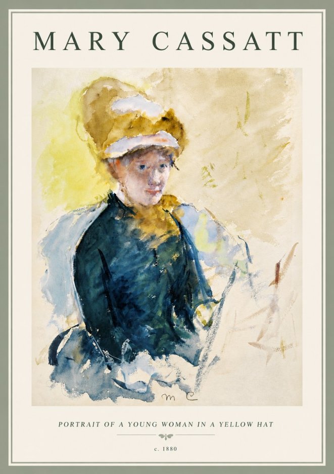 Mary Cassatt Portrait of a Young Woman in a Yellow Hat No6 - Póster