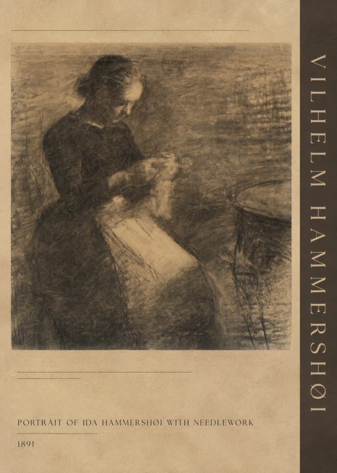 Vilhelm Hammershøi Portrait of Ida Hammershøi with Needlework No2 - Póster