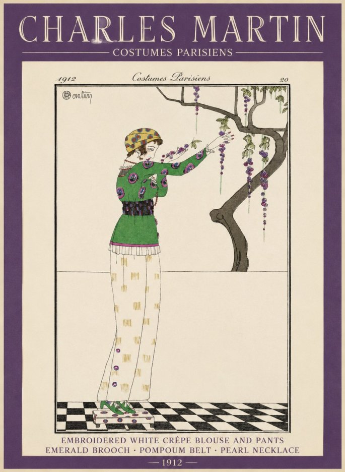 Charles Martin Embroidered White Crêpe Blouse and Pants No1 - Póster