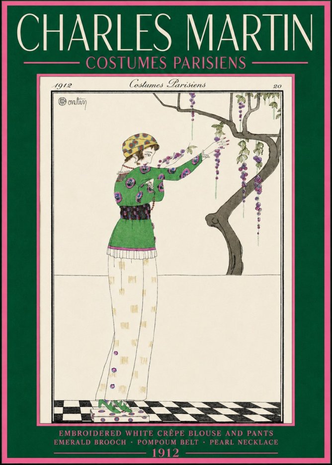 Charles Martin Embroidered White Crêpe Blouse and Pants No2 - Póster